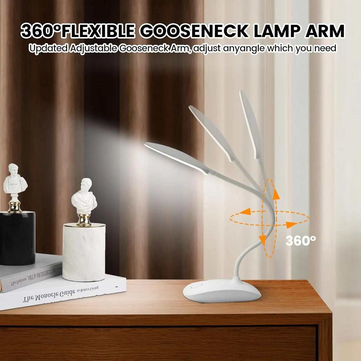 Rechargeable Touch Control Lamp, 2000Mah Built-In, up to 30H Use, Flexible Gooseneck Arm, Eye-Caring Light, Wireless