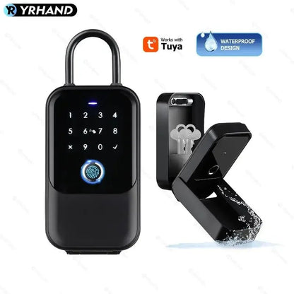 Smart Lock Box Black Fingerprint Keypad Tuya Waterproof Front View