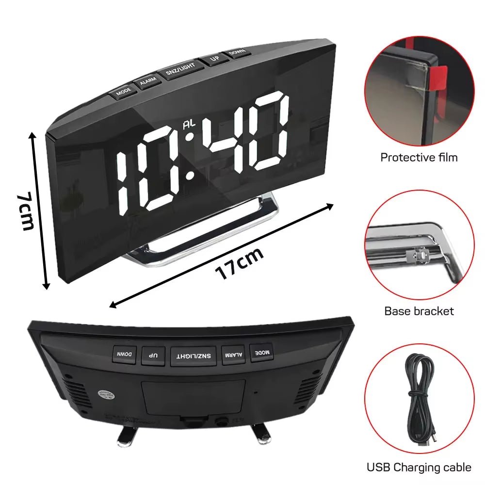 LED Digital Alarm Clock 10:40 Display with Protective Screen Sticker