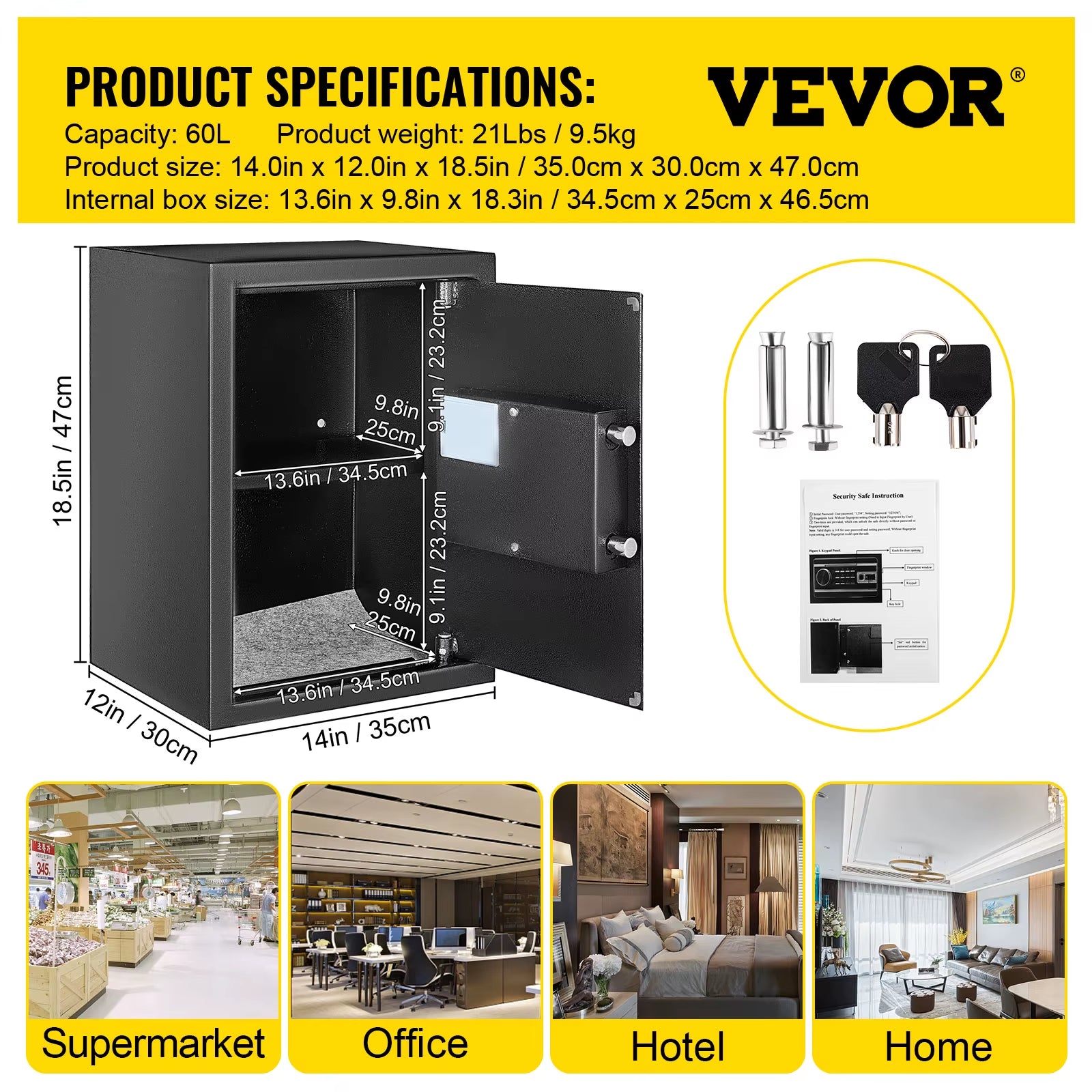 VEVOR Fingerprint Safe Deposit Box Product Specifications and Size Options