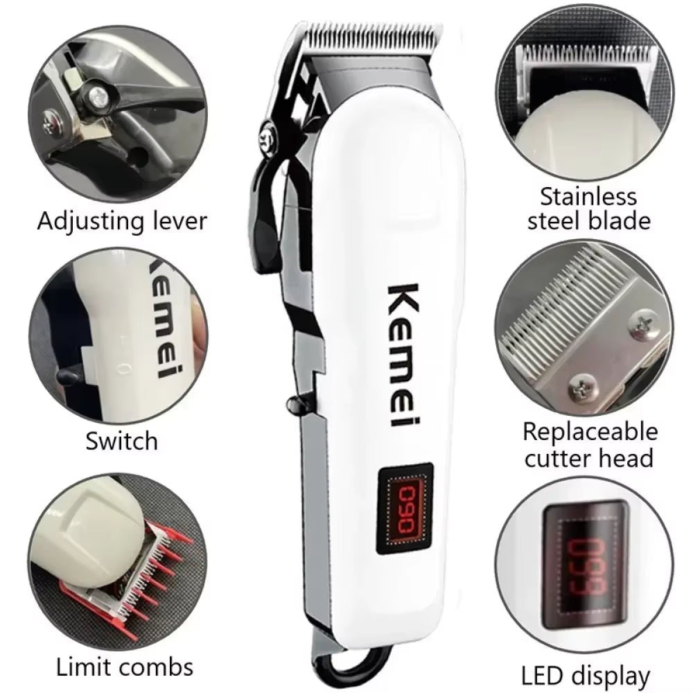 Hair Clipper Multiple Attachment Heads and LED Display Detail