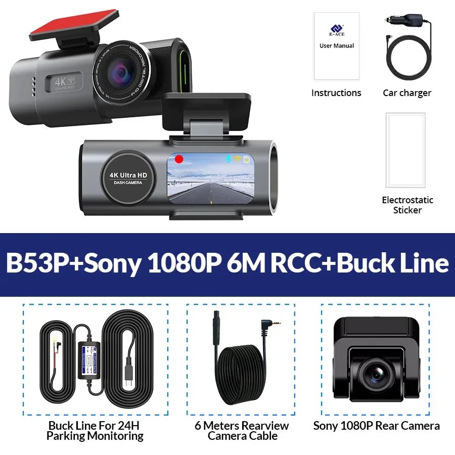 4K Dash Cam B53P Sony 1080P 6M RCC Rear Camera Bundle
