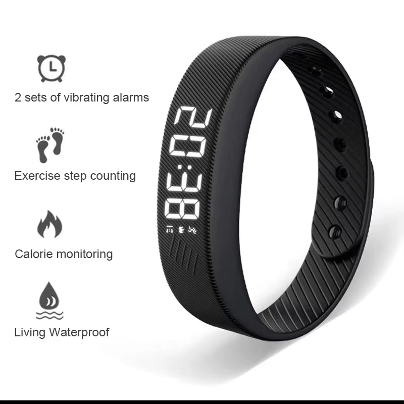 LED Smart Fitness Tracker Black Band Step Counter Calorie Waterproof