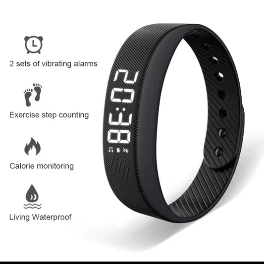 LED Smart Fitness Tracker Black Band Step Counter Calorie Waterproof