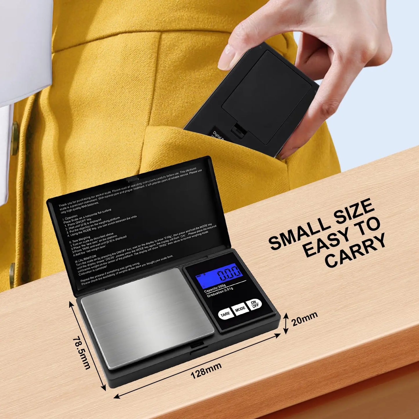 Mini Digital Pocket Scale 0.01G High Precision Stainless Steel Portable Jewelry Gold Gram Weight Balance Electronic Scale Tool