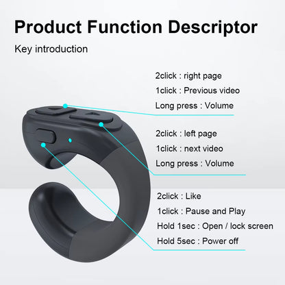 For Tiktok Fingertip Remote Scrolling Ring Wireless Camera Shutter Selfie Button Bluetooth 5.0 with Phone Stand for TIK Tok