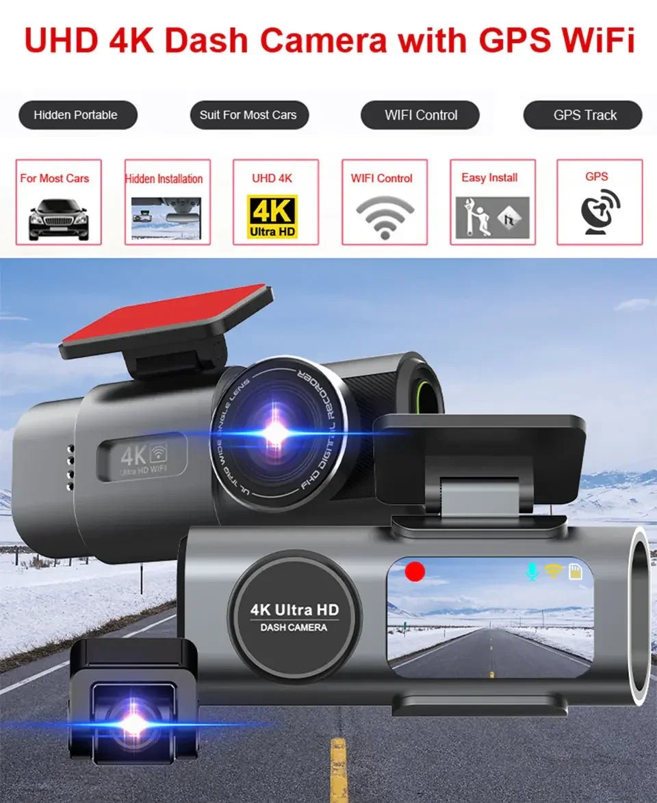 UHD 4K Dash Cam GPS WiFi Feature Overview Infographic