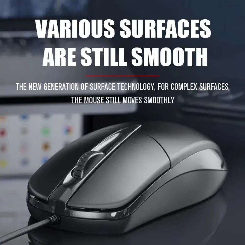 Wired Mouse Works on Various Surfaces Smooth Optical Tracking