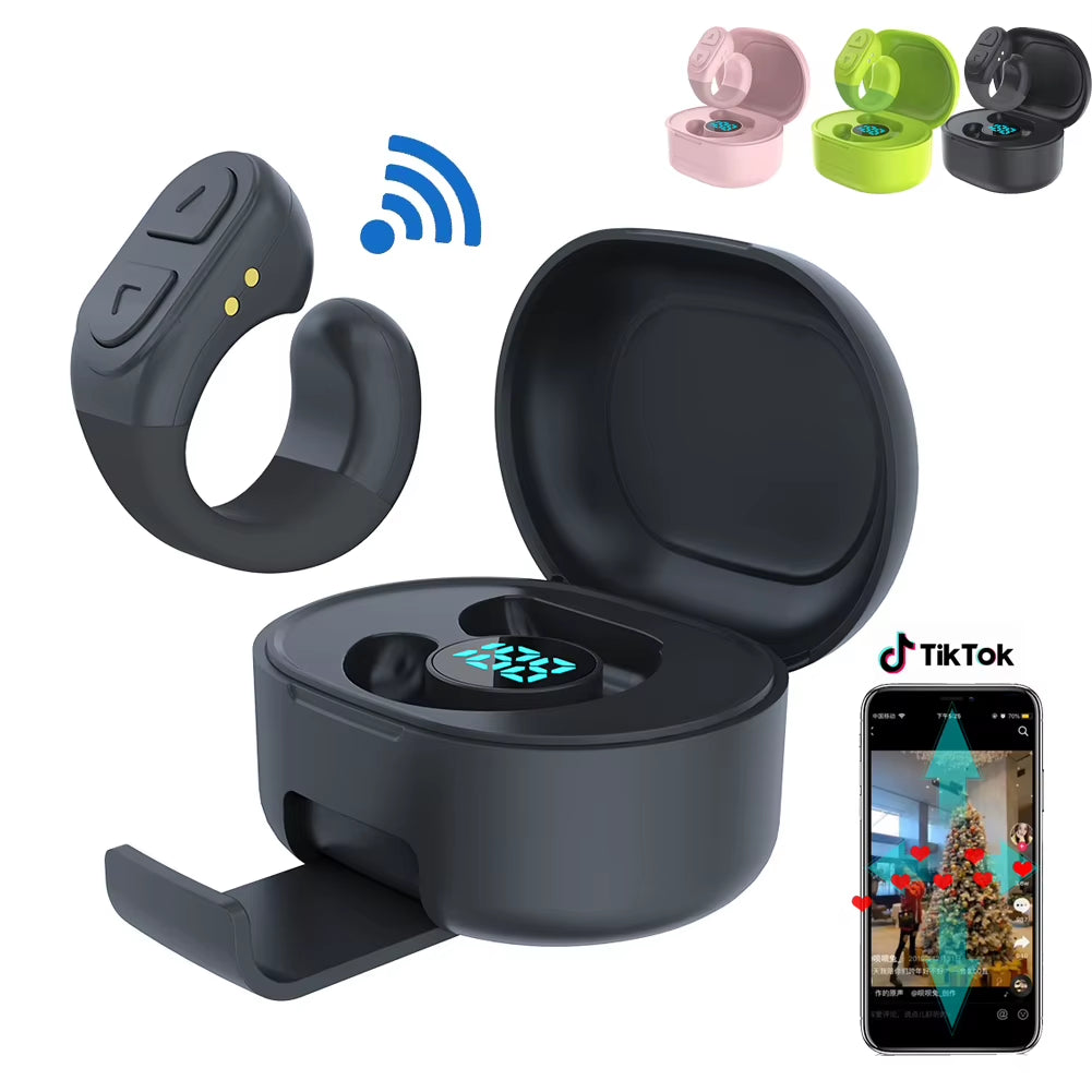 For Tiktok Fingertip Remote Scrolling Ring Wireless Camera Shutter Selfie Button Bluetooth 5.0 with Phone Stand for TIK Tok