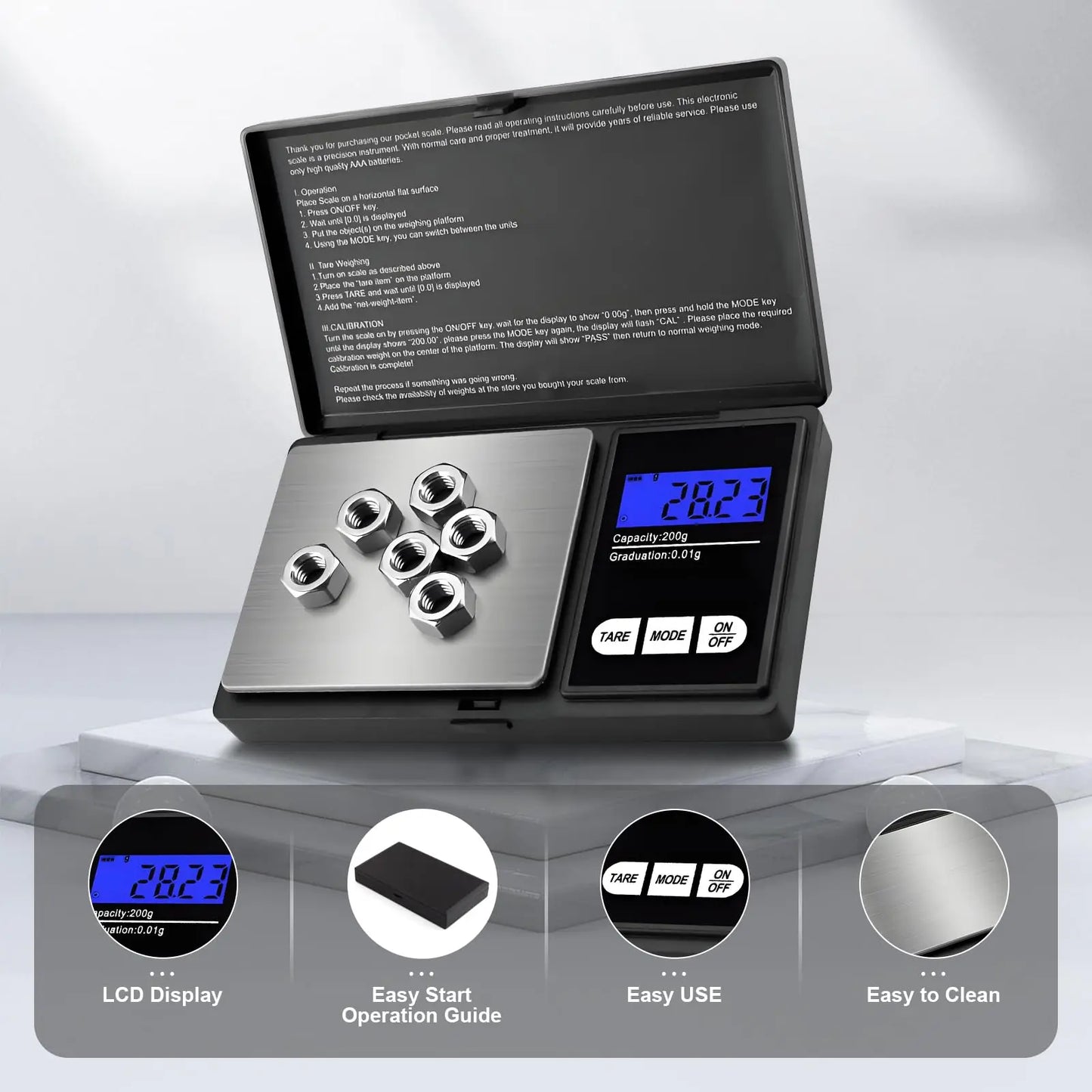 Mini Digital Pocket Scale 0.01G High Precision Stainless Steel Portable Jewelry Gold Gram Weight Balance Electronic Scale Tool