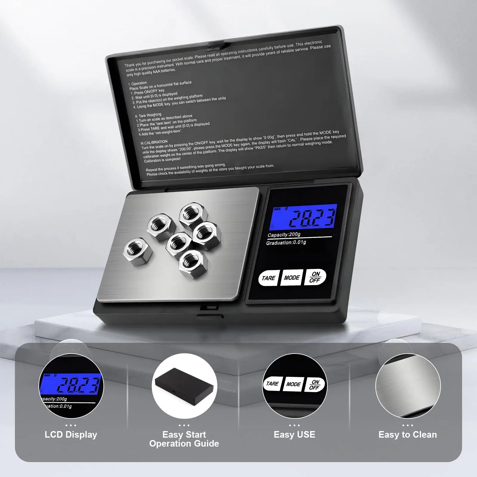 Mini Digital Pocket Scale 0.01G High Precision Stainless Steel Portable Jewelry Gold Gram Weight Balance Electronic Scale Tool