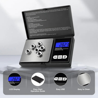 Mini Digital Pocket Scale 0.01G High Precision Stainless Steel Portable Jewelry Gold Gram Weight Balance Electronic Scale Tool