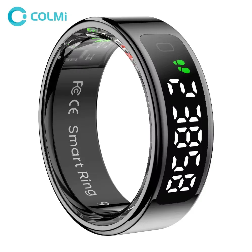 Smart Ring Black LED Display Fitness Tracker Close-Up