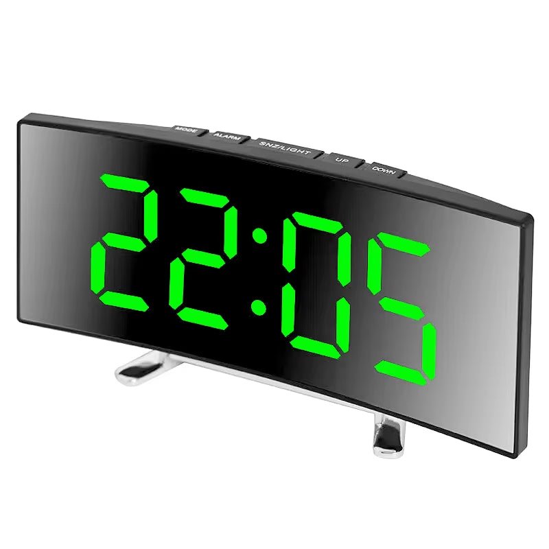 Green Curved LED Alarm Clock Large 22:05 Bedside Display