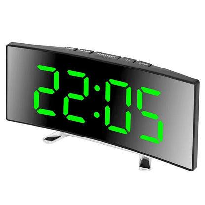 Green Curved LED Alarm Clock Large 22:05 Bedside Display