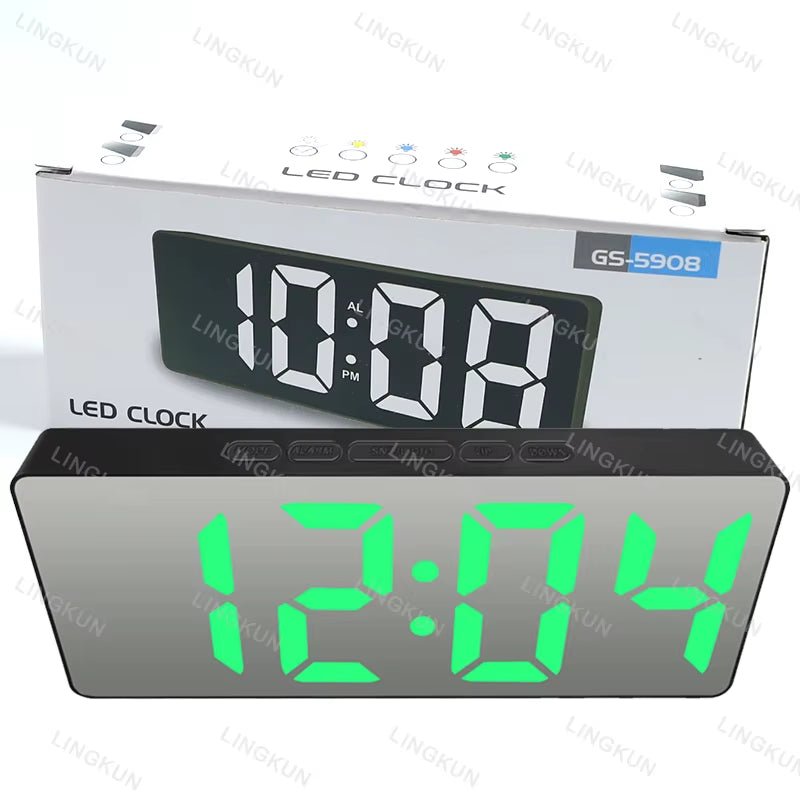 Curved LED Alarm Clock Green Number Display 12:04 Compact Design