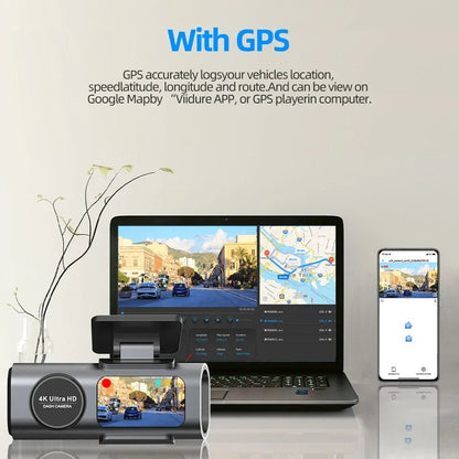 4K Dash Cam B53P GPS WiFi Laptop Live View Connected