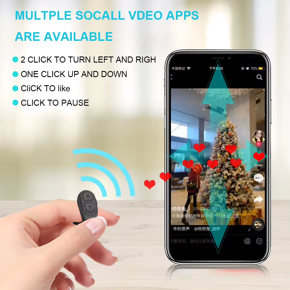 For Tiktok Fingertip Remote Scrolling Ring Wireless Camera Shutter Selfie Button Bluetooth 5.0 with Phone Stand for TIK Tok