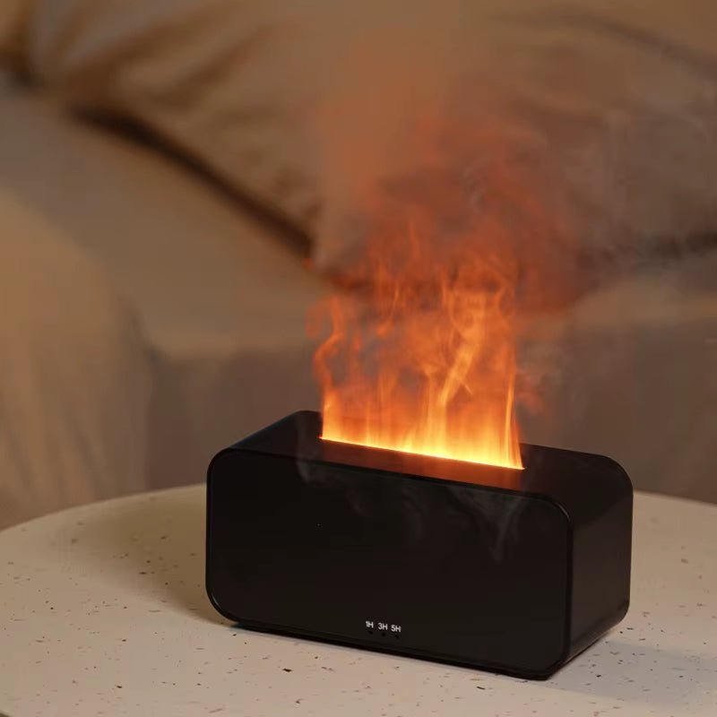 Flame Aroma Diffuser Black Realistic Flame Effect LED On