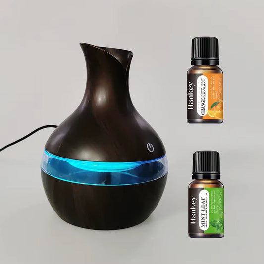 Ultrasonic Aroma Diffuser Dark Wood 300ml Blue LED Humidifier