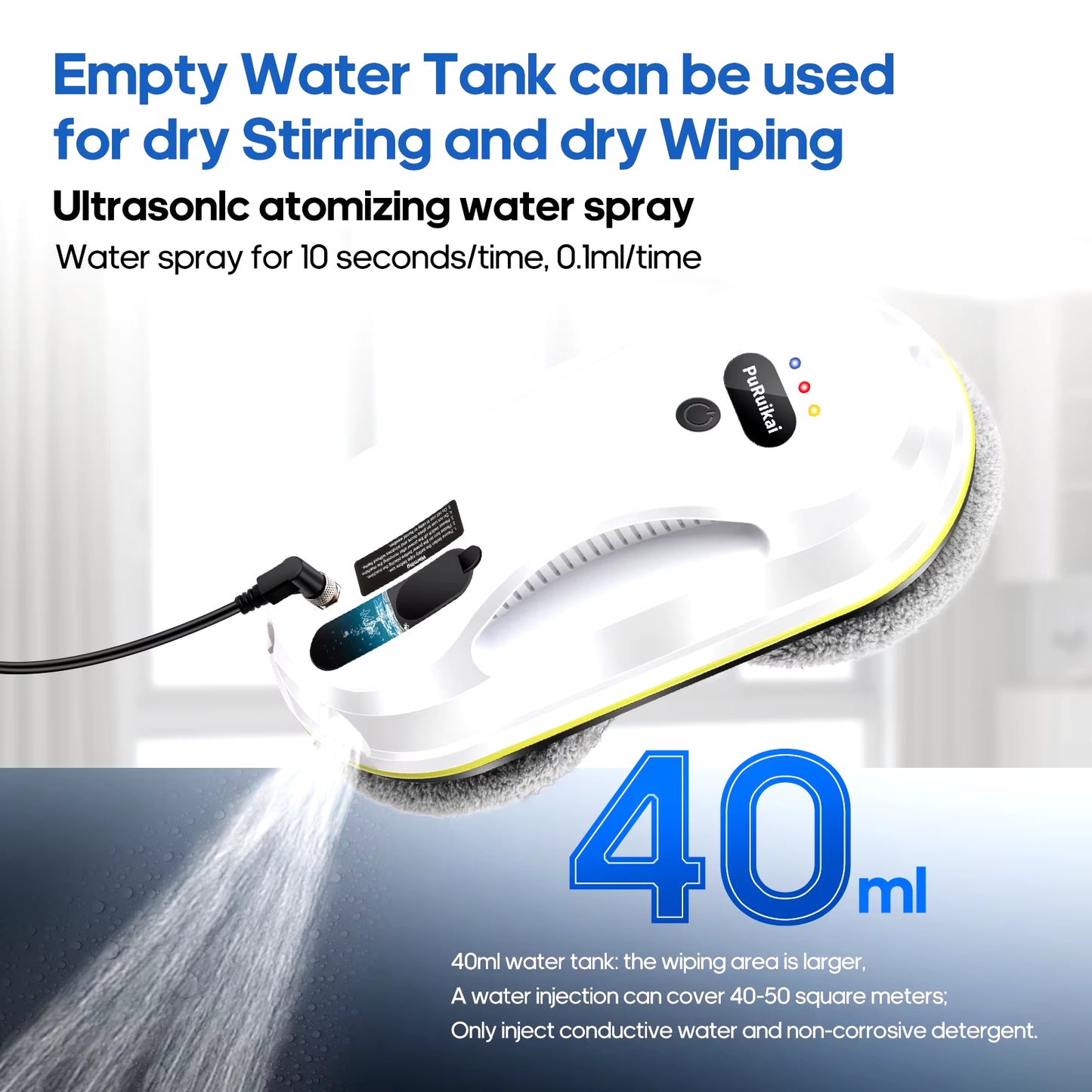 Window Cleaning Robot 40ml Water Tank Dry and Wet Modes