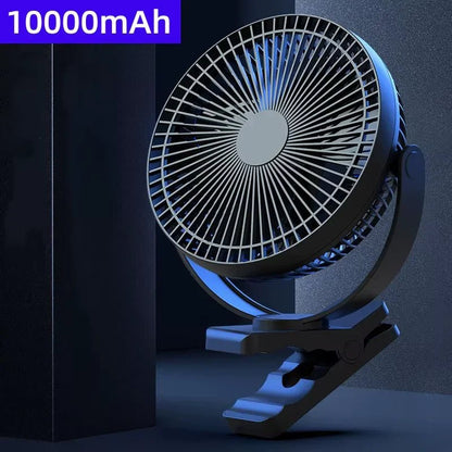 Portable Clip On Fan Black Rechargeable Dark Background