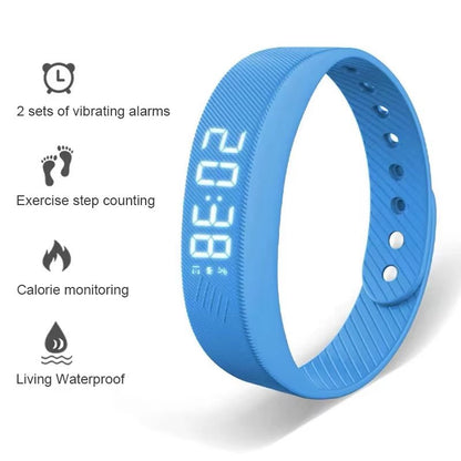 LED Fitness Tracker Blue Band Step Counter Calorie Feature Char