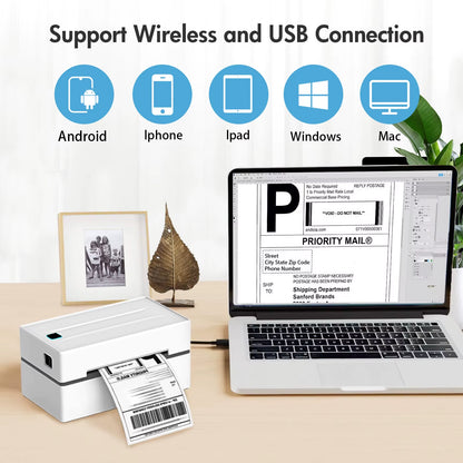 Thermal Label Printer Portable No Ink Required 203DPI 4X6 for Small Business Bluetooth USB High Speed Express Airway Bill