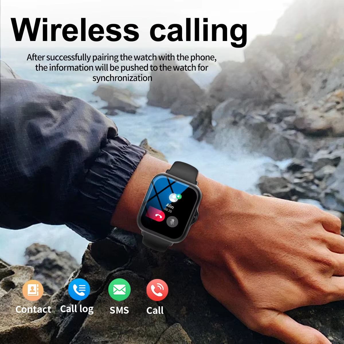 Smart Watch with Full Touch Screen, Call, Message Reminder, Music Control and Other Functions, Compatible with Iphone/Android Mo