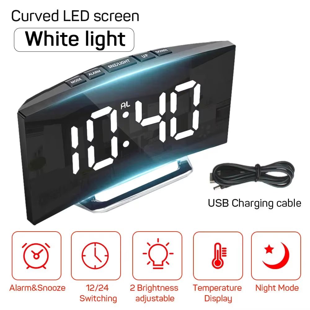 LED Digital Alarm Clock White Light Display Feature Overview