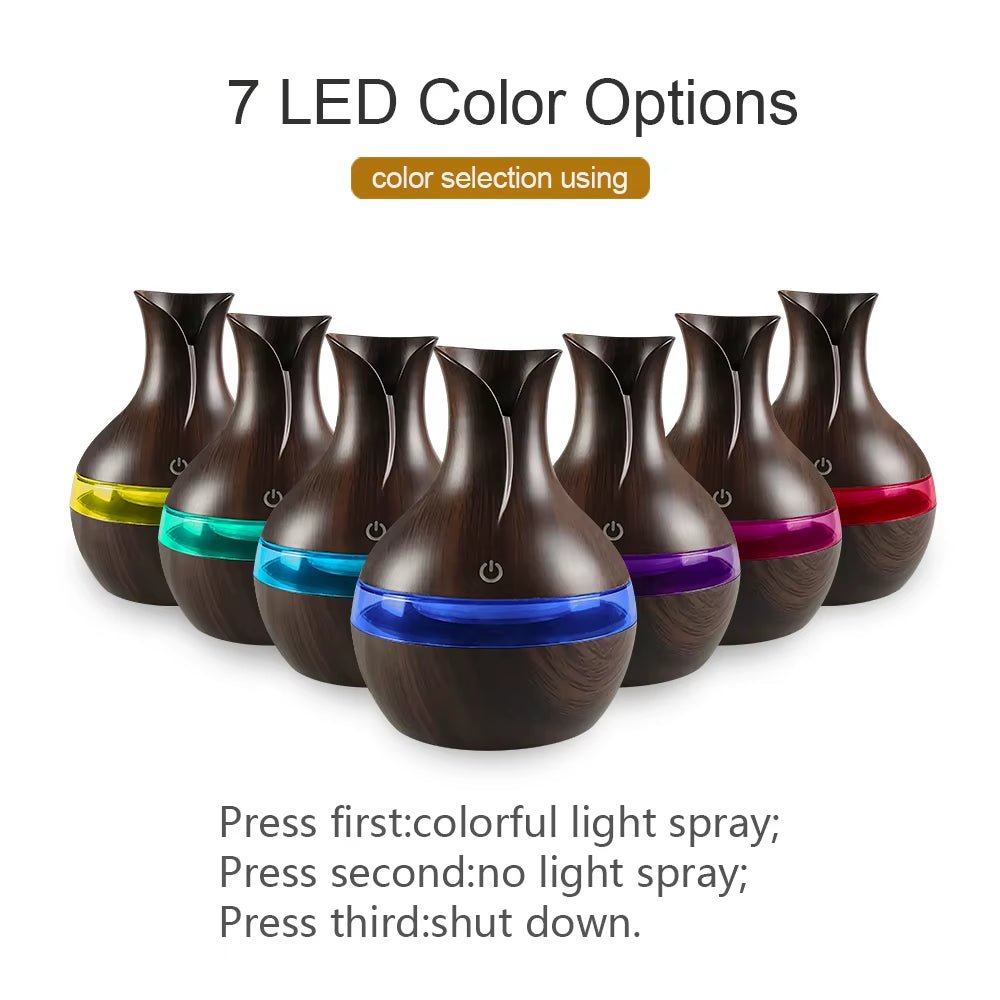 Aroma Diffuser 7 LED Color Options Wood Grain Ultrasonic Humidifier