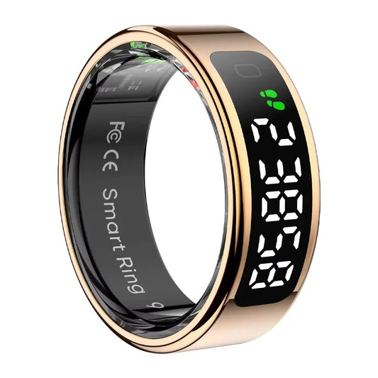 Smart Ring Gold LED Display Fitness Tracker Wearable