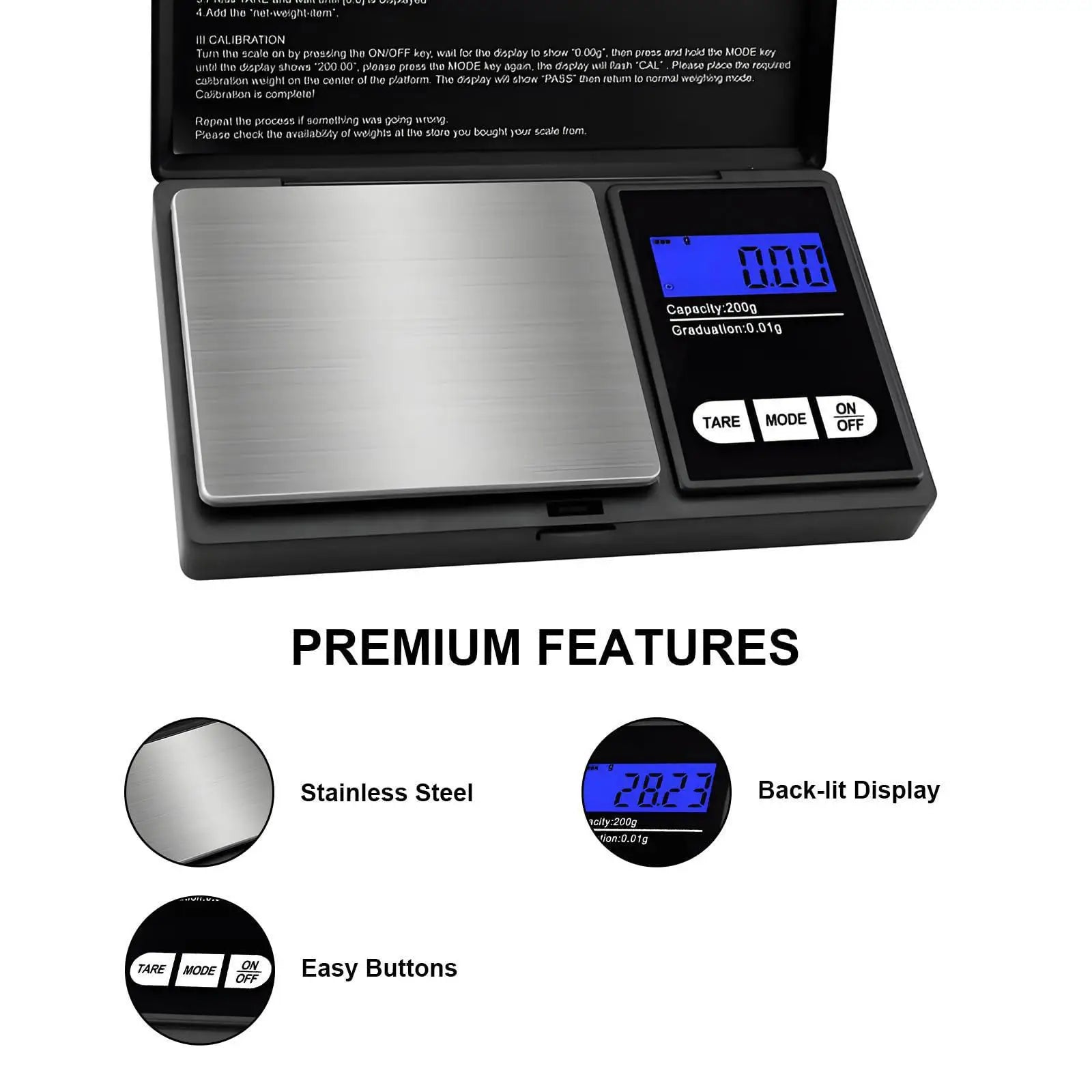 Mini Digital Pocket Scale 0.01G High Precision Stainless Steel Portable Jewelry Gold Gram Weight Balance Electronic Scale Tool