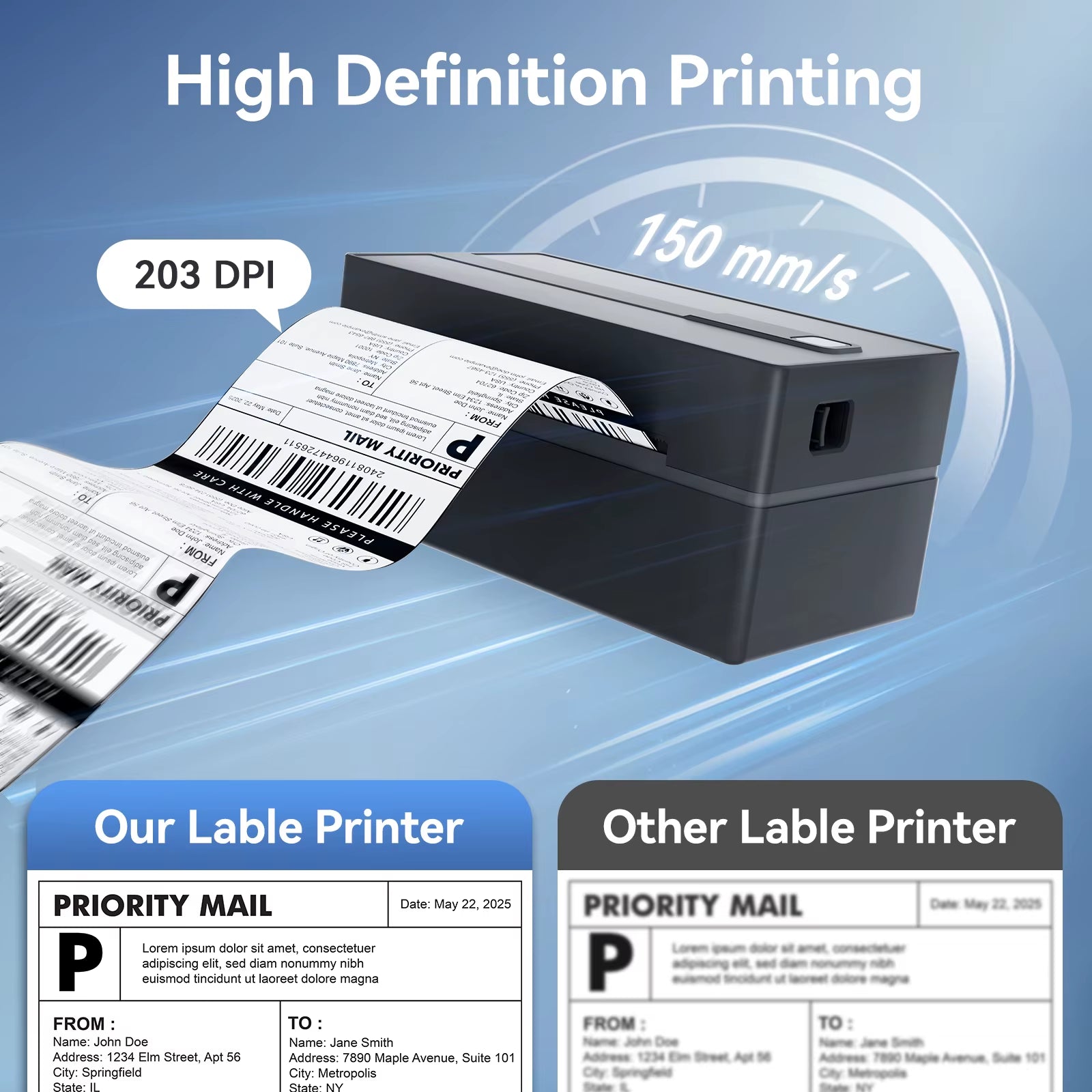 Thermal Label Printer Portable No Ink Required 203DPI 4X6 for Small Business Bluetooth USB High Speed Express Airway Bill