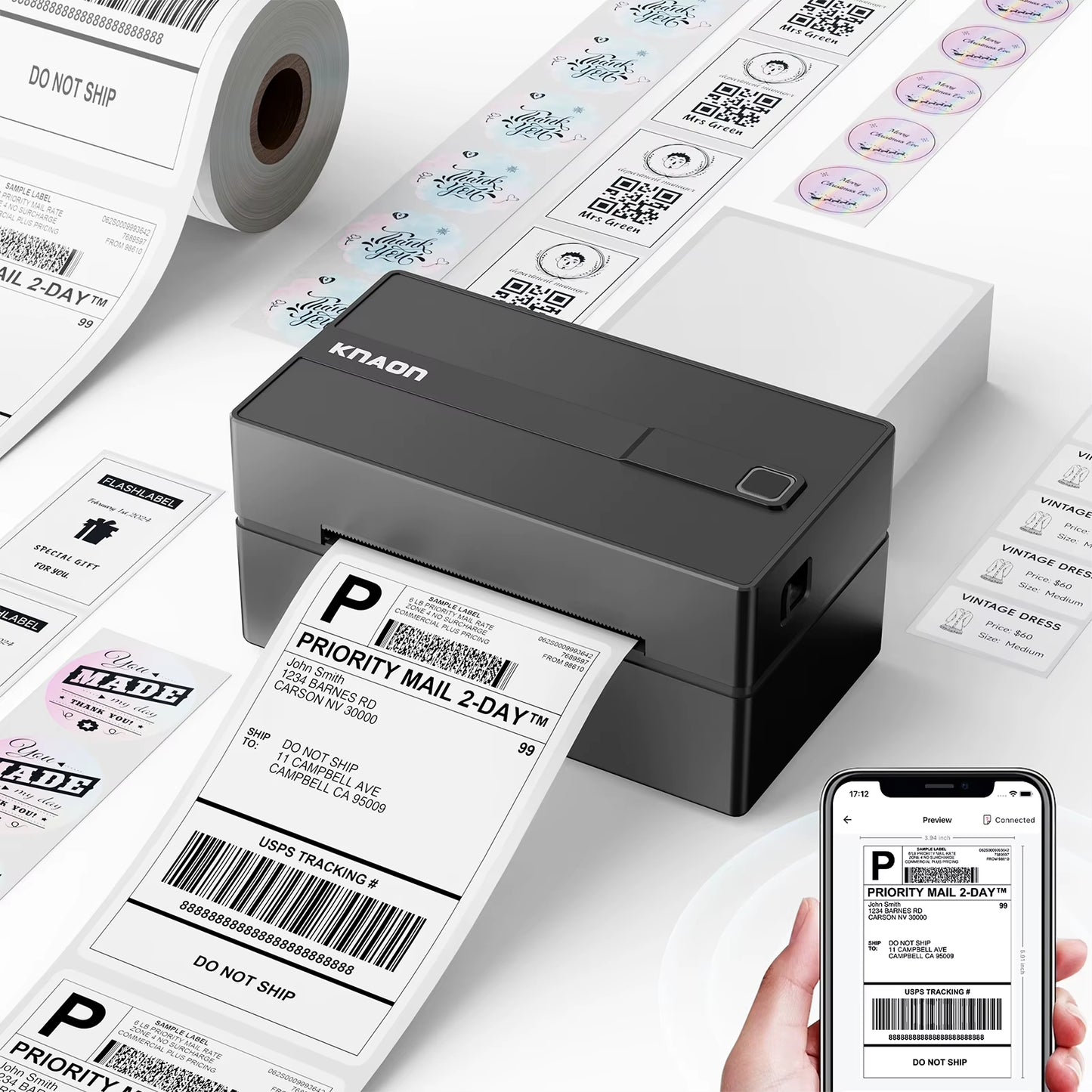 Thermal Label Printer -4X6 Shipping Label Printer for Small Business, Home Use - Compatible with Android, Iphone and Windows