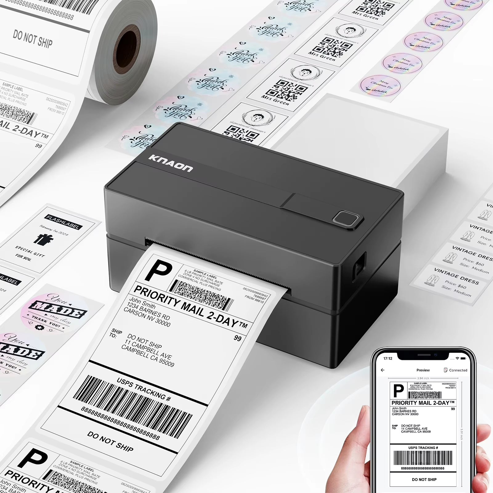 Thermal Label Printer -4X6 Shipping Label Printer for Small Business, Home Use - Compatible with Android, Iphone and Windows