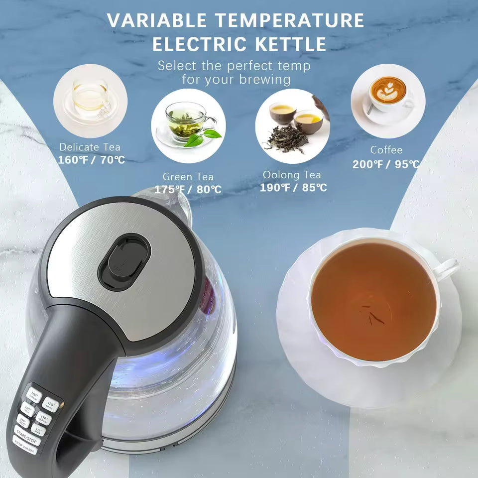 Electric Glass Kettle 2200W – Fast Boil with Temperature Control & Keep Warm