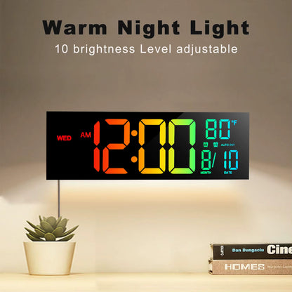 Warm Night Light LED Wall Clock Rainbow Color 10 Brightness Levels Adjustable