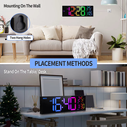 Large LED Display Wall Clock Living Room Desk Lifestyle