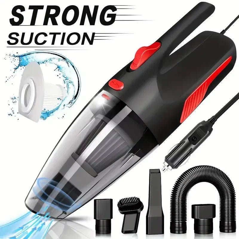 Handheld Car Vacuum Black Red Strong Suction with Attachments