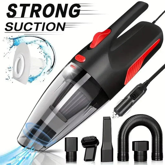 Handheld Car Vacuum Black Red Strong Suction with Attachments