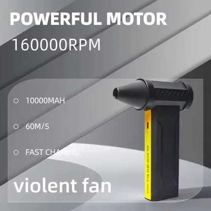 Cordless Air Blower Fan Black Yellow 160000RPM 10000mAh Powerful Motor