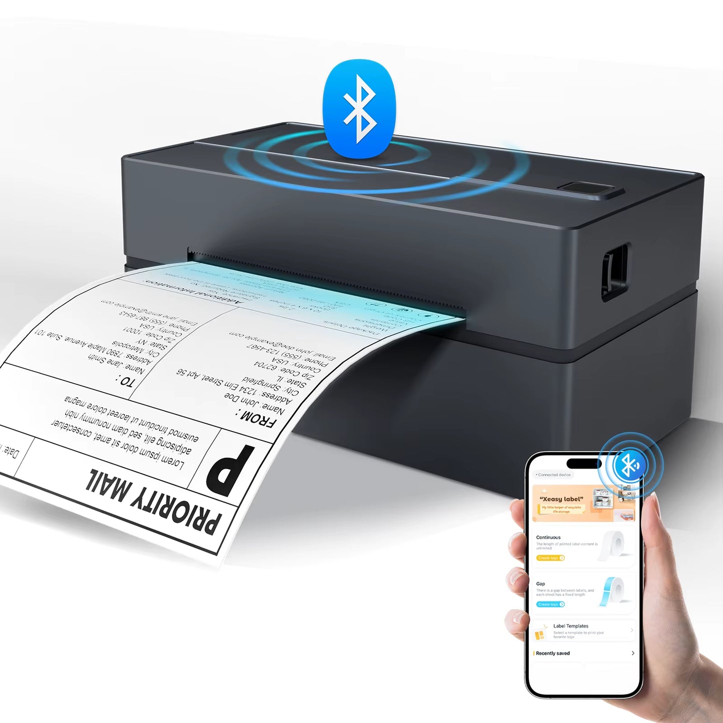 Thermal Label Printer Portable No Ink Required 203DPI 4X6 for Small Business Bluetooth USB High Speed Express Airway Bill