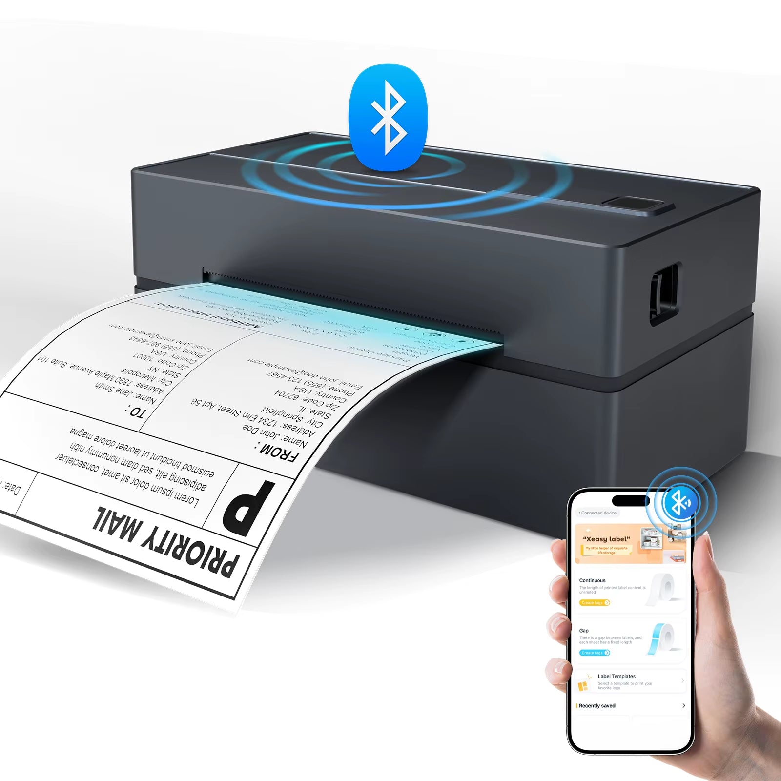 Thermal Label Printer Portable No Ink Required 203DPI 4X6 for Small Business Bluetooth USB High Speed Express Airway Bill