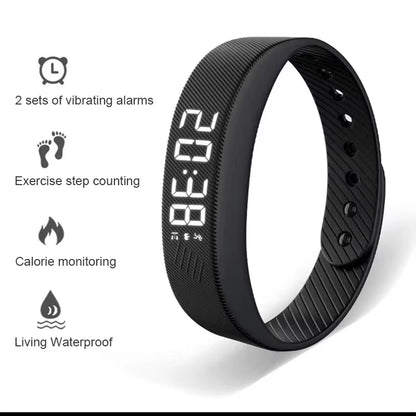 LED Fitness Band Black Vibrating Alarm Step Calorie Tracker