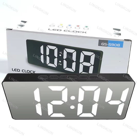 LED Digital Mirror Alarm Clock Large Display White Light