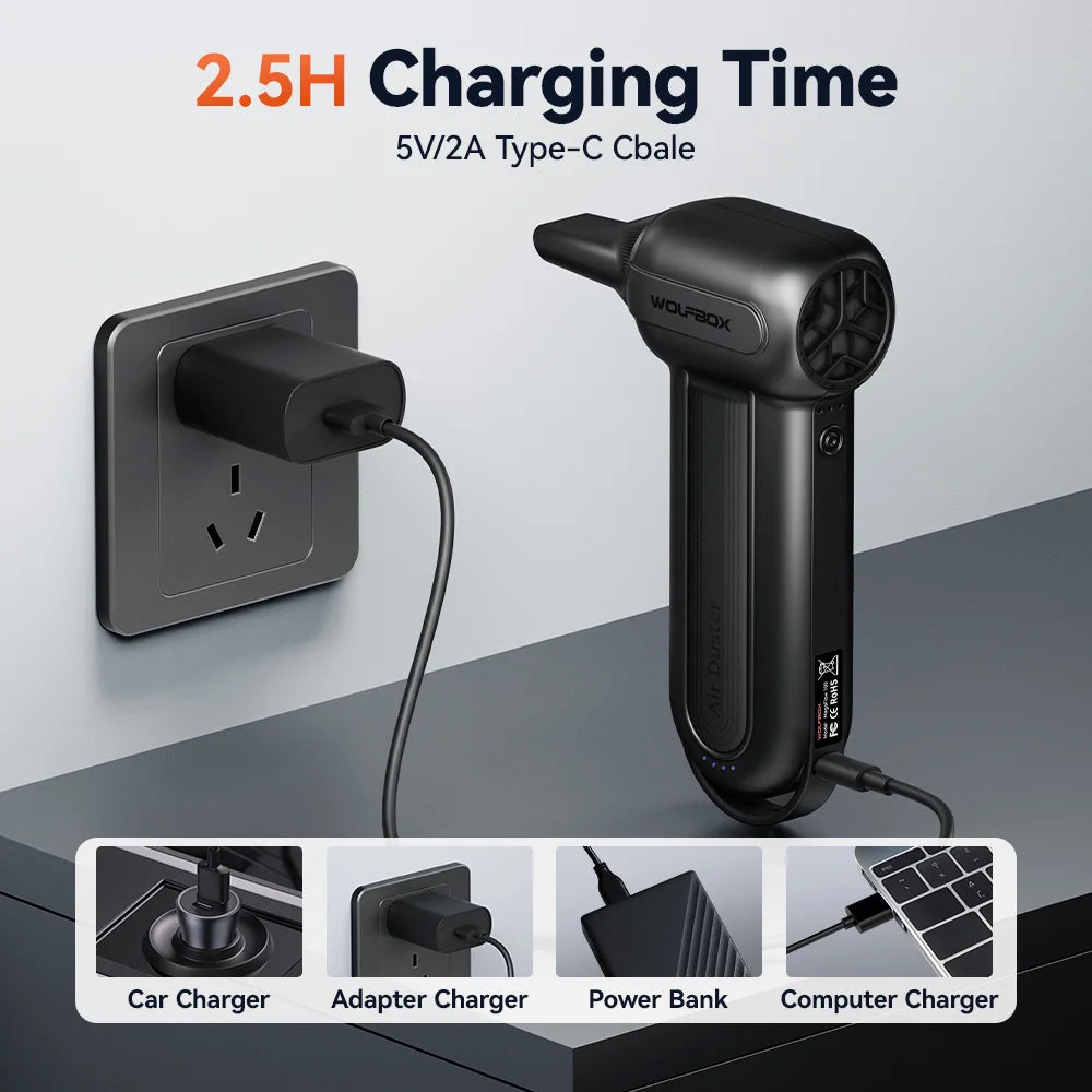DF100(MF100-BLACK) Portable Fan Blower Powerful Wireless Air Blower Air Duster Speed Adjustable for Car/Pc/Home/Outdoor