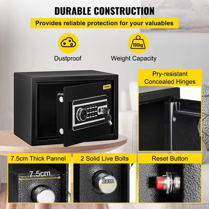 Fingerprint Locks Safe Deposit Box 0.8/2.1 Cubic Feet Digital Electronic Secret Hidden Piggy Bank for Money Guns File