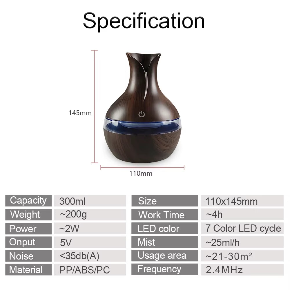 300ml Ultrasonic Aroma Diffuser Full Specification Chart