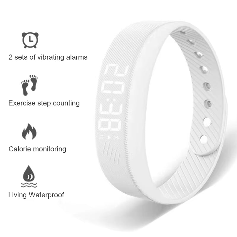 LED Smart Fitness Band White Waterproof Step Calorie Tracker